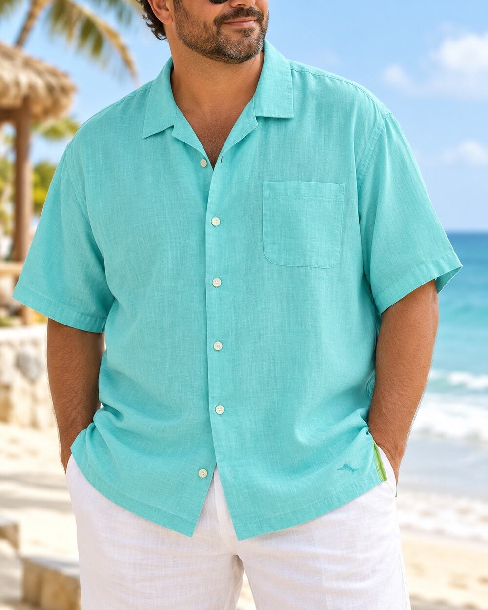 Tommy Bahama Sea Glass Linen Short Sleeve Camp Shirt Coastal Resort 3XLB/3TGG